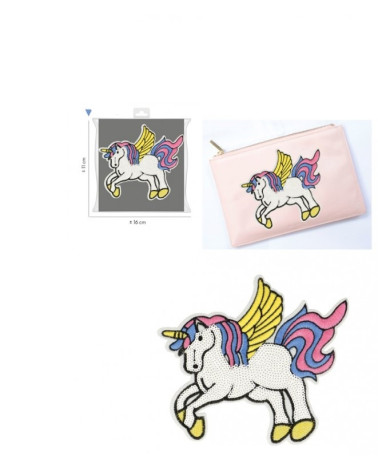 Ecusson thermocollant XL licorne à sequins 11cm x 12,5cm