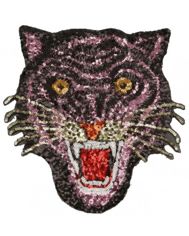 Toppa termoadesiva XL tigre con paillettes rosa 22 cm x 23 cm