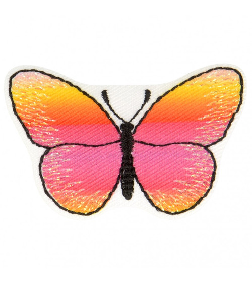 Ecusson thermocollant papillon rose orange 3 cm x 5 cm