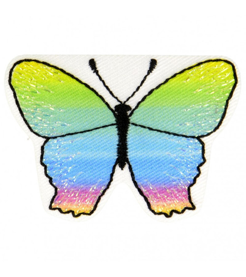 Iron-on butterfly patch green blue pink yellow 3 cm x 5 cm