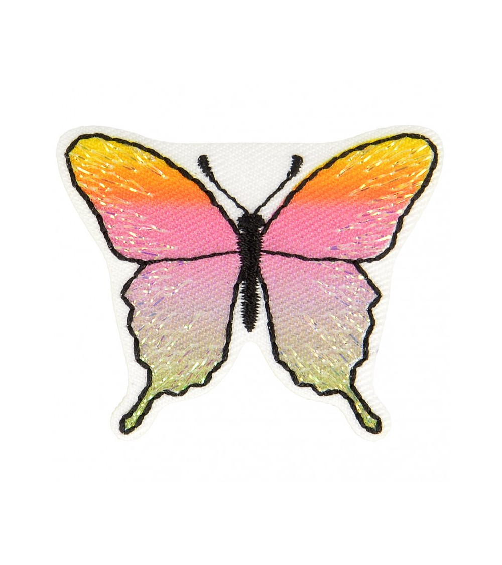 Yellow orange pink butterfly iron-on patch 3 cm x 5 cm