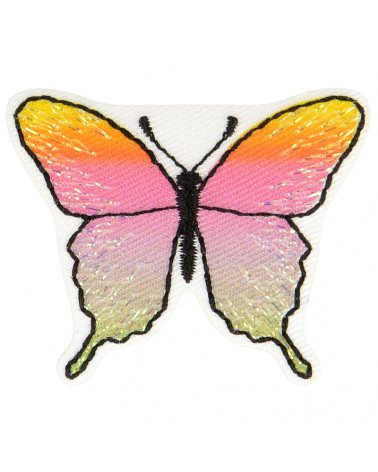Ecusson thermocollant papillon jaune orange rose 3 cm x 5 cm