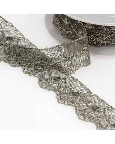 Bobine broderie tulle cœurs 14,6m gris foncé 35mm
