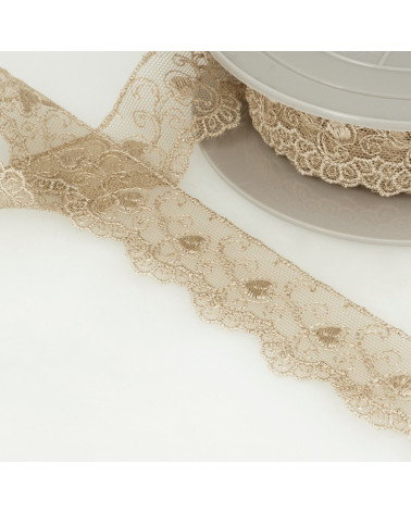 Spool of embroidery tulle hearts 14.6m beige 35mm