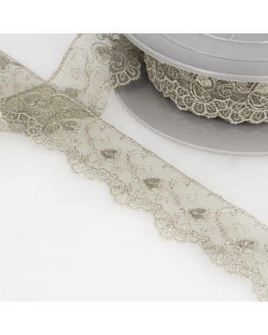 Spool of embroidery tulle hearts 14.6m taupe 35mm