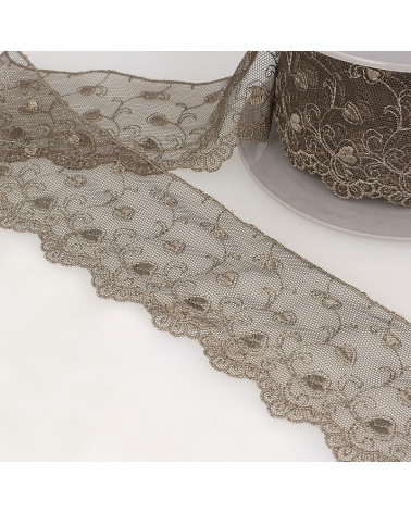 Spool of embroidery tulle hearts 14.6m dark gray 70mm