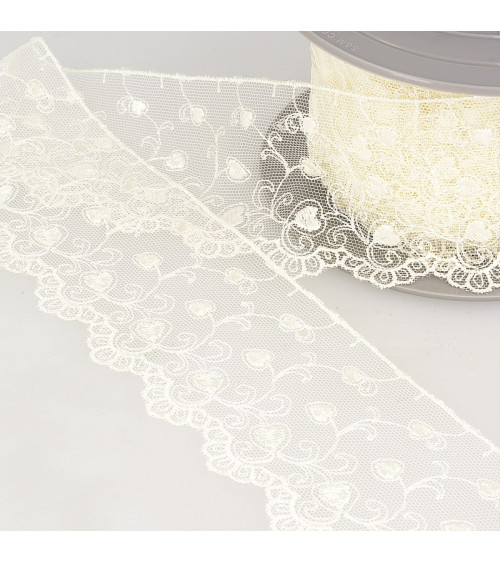 Heart tulle embroidery spool 14.6m ecru 70mm