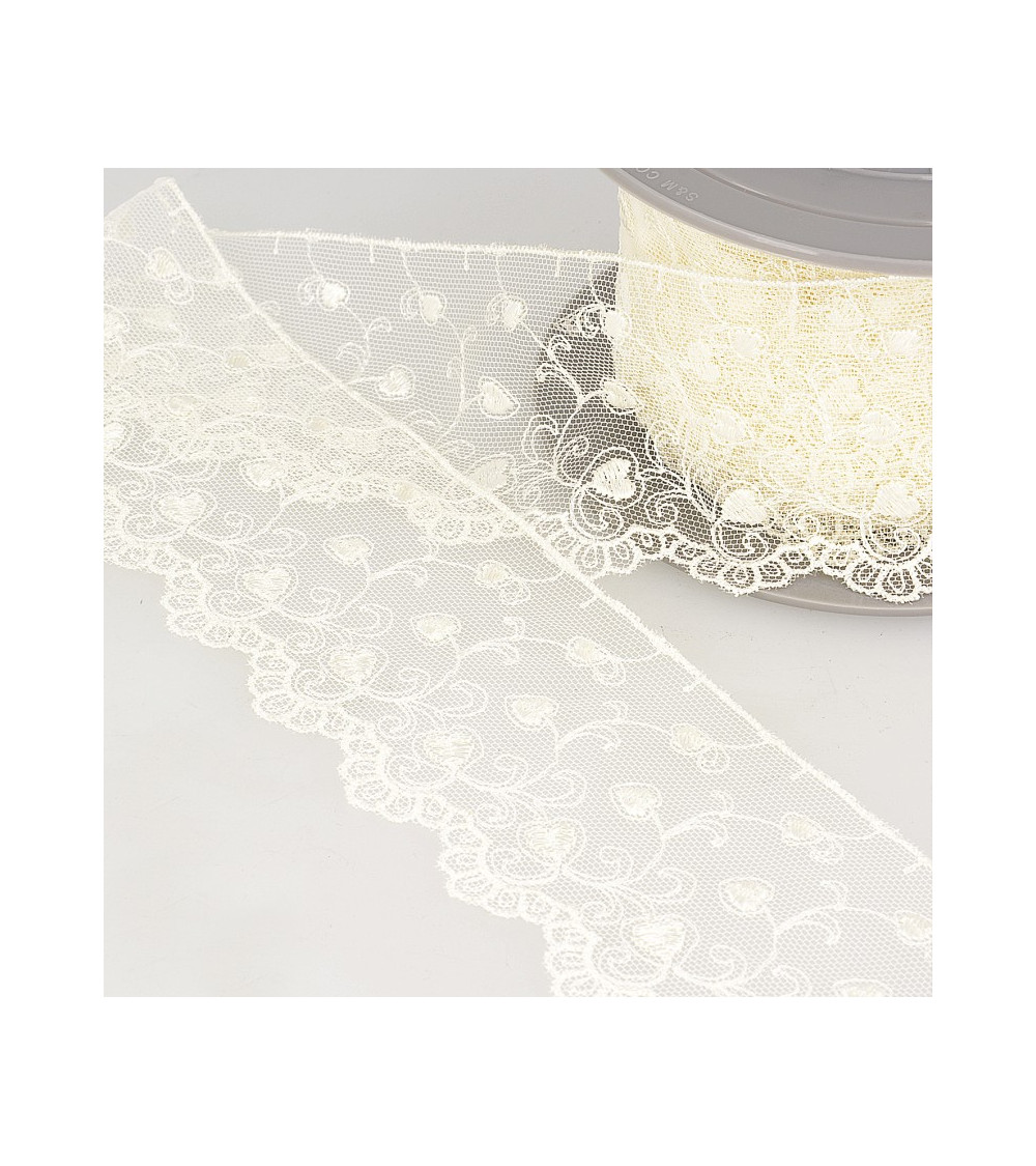 Bobbin embroidery tulle hearts 14.6m ecru 70mm