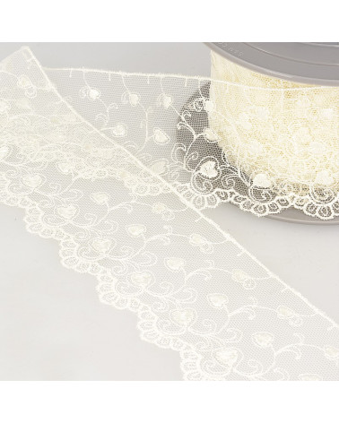 Bobine broderie tulle cœurs 14,6m écru 70mm