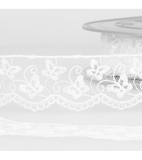 Bobine broderie tulle papillons 14,6m blanc 35mm