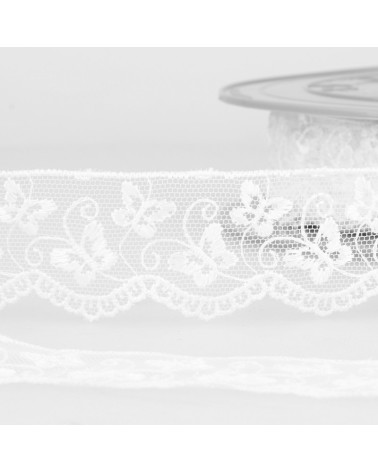 Bobine broderie tulle papillons 14,6m blanc 35mm