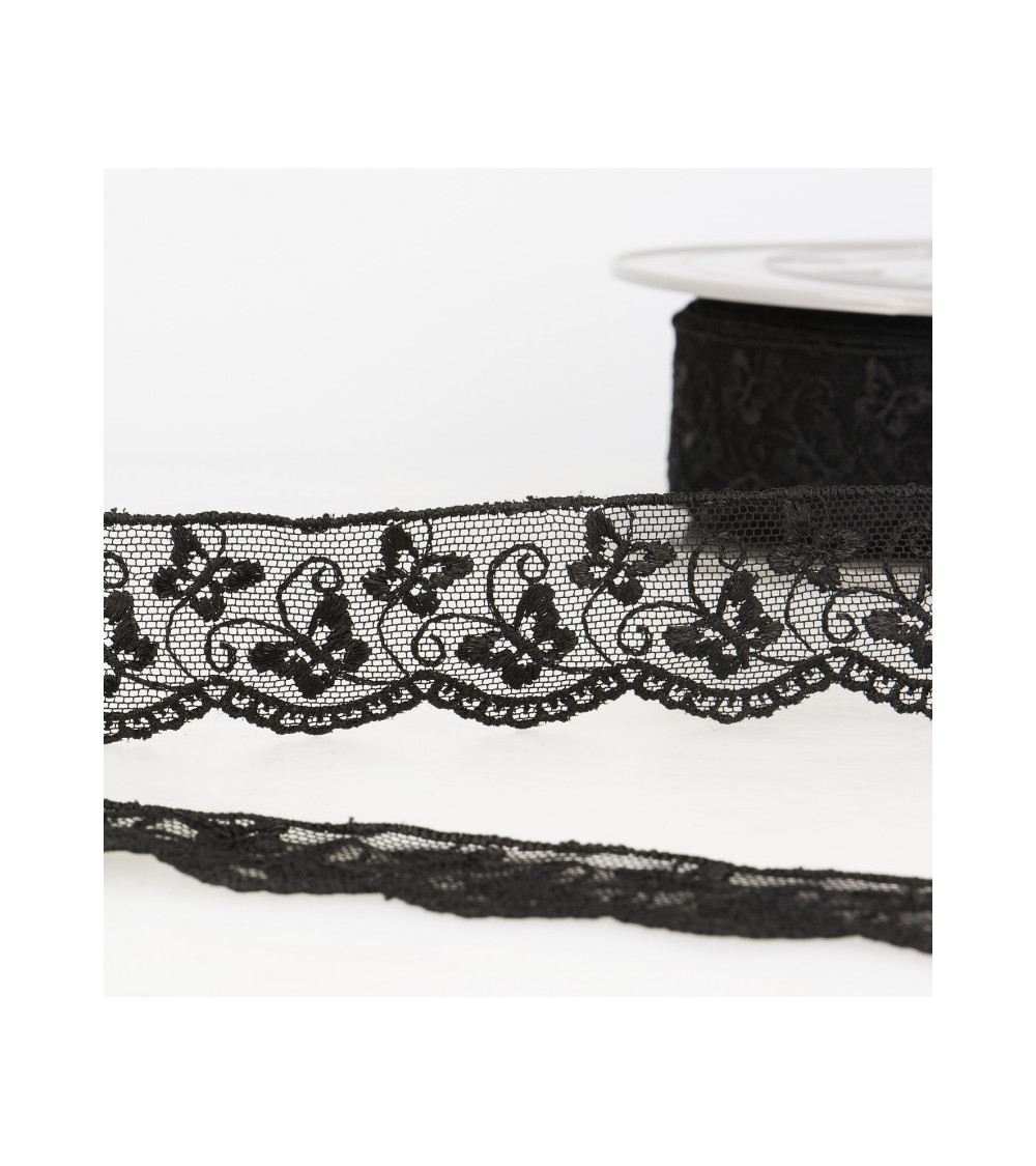 Bobina da ricamo in tulle farfalla 14,6 m nero 35 mm