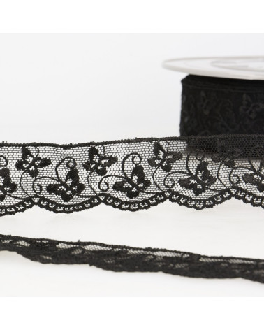 Bobina da ricamo in tulle farfalla 14,6 m nero 35 mm