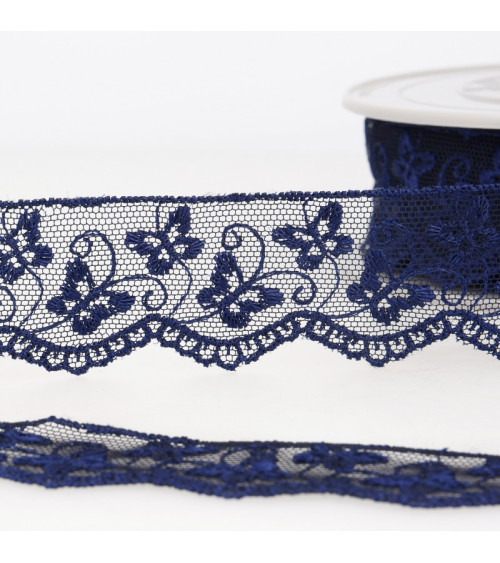 Butterfly tulle embroidery spool 14.6m navy blue 35mm