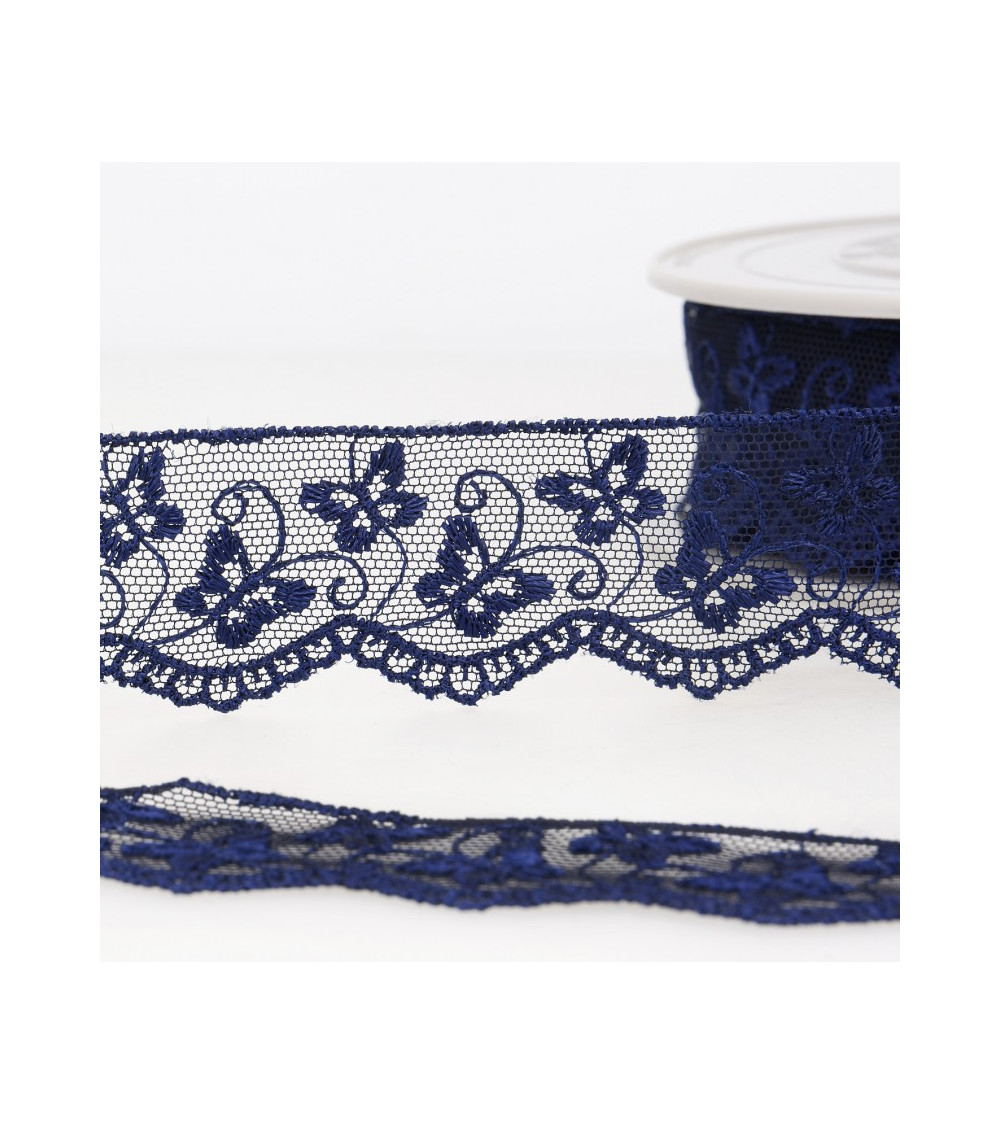 Butterfly tulle embroidery spool 14.6m navy blue 35mm