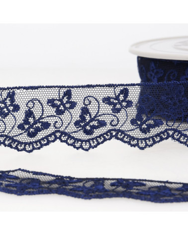 Bobine broderie tulle papillons 14,6m bleu marine 35mm