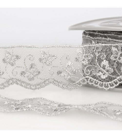 Butterfly tulle embroidery spool 14.6m light gray 35mm