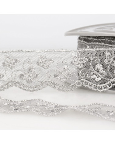 Bobina da ricamo in tulle farfalla 14,6 m grigio chiaro 35 mm