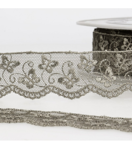 Butterfly tulle embroidery spool 14.6m dark gray 35mm