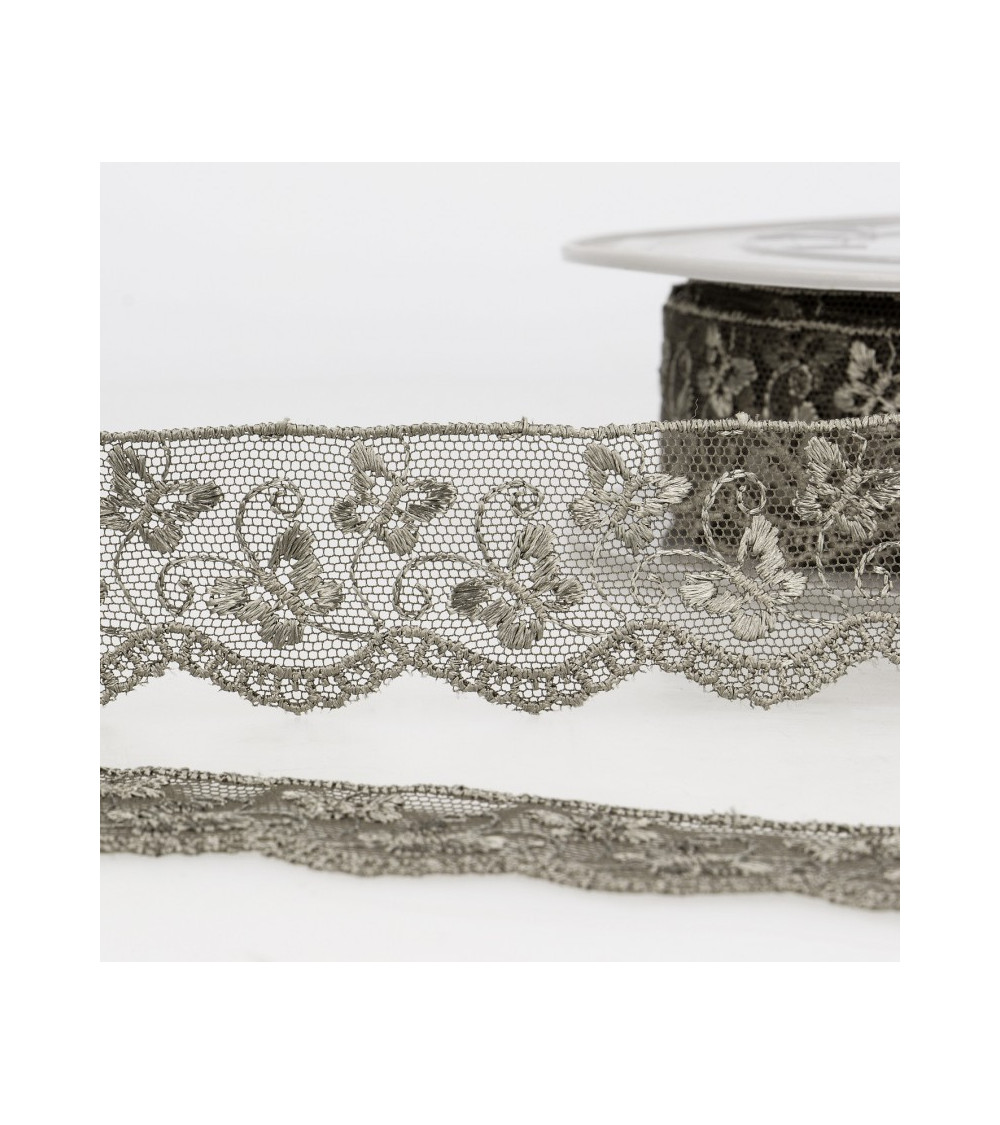 Butterfly tulle embroidery spool 14.6m dark gray 35mm