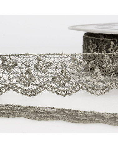 Bobbin embroidery tulle butterflies 14.6m dark gray 35mm