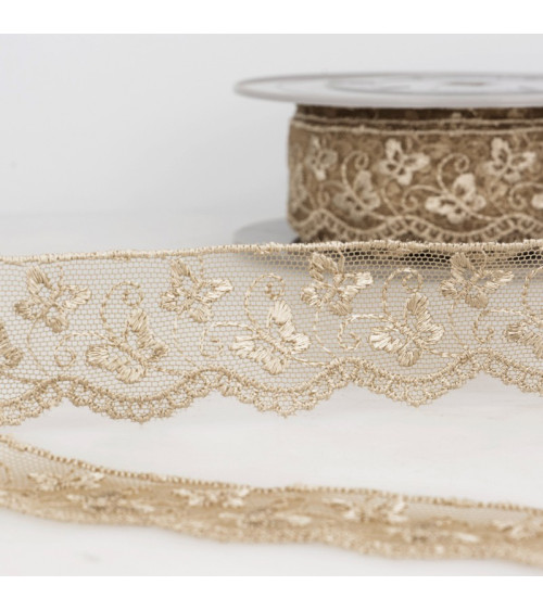 Butterfly tulle embroidery spool 14.6m beige 35mm