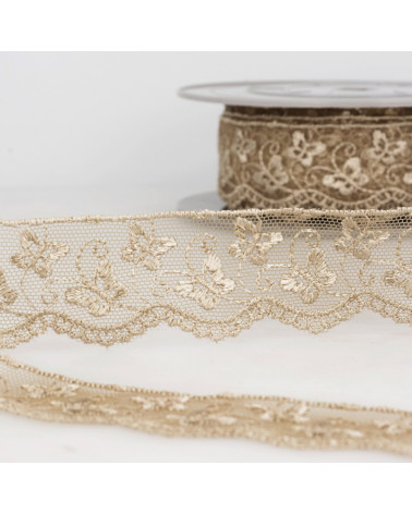 Bobina da ricamo in tulle farfalla 14,6 m beige 35 mm