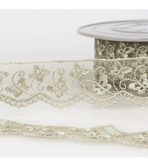 Butterfly tulle embroidery spool 14.6m taupe 35mm