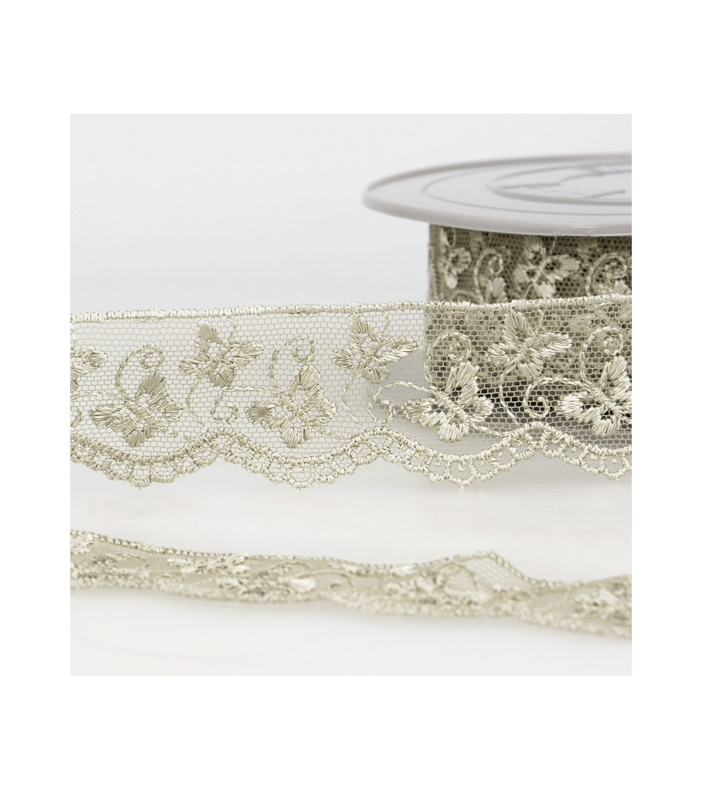 Schmetterlings-Tüll-Stickspule, 14,6 m, Taupe, 35 mm