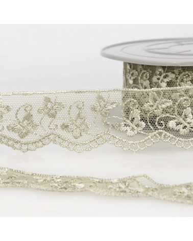 Bobbin embroidery tulle butterflies 14.6m taupe 35mm