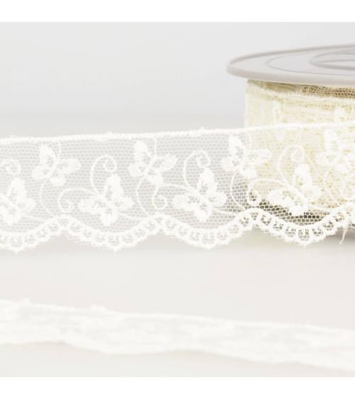 Butterfly tulle embroidery spool 14.6m ecru 35mm