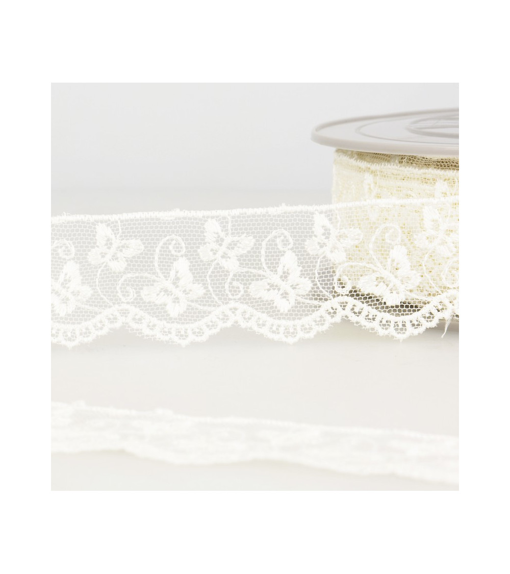 Butterfly tulle embroidery spool 14.6m ecru 35mm