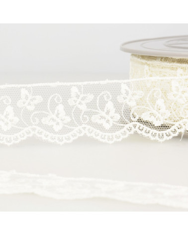 Bobina da ricamo in tulle farfalla 14,6 m ecru 35 mm