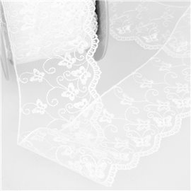 Bobine broderie tulle papillons 14,6m blanc 65mm