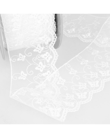 Bobine broderie tulle papillons 14,6m blanc 65mm