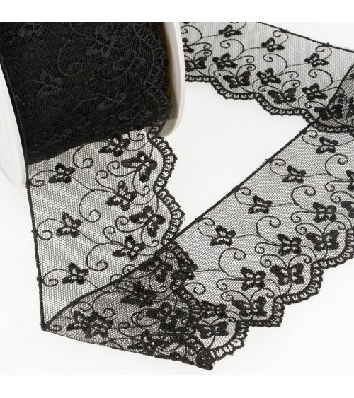 Butterfly tulle embroidery spool 14.6m black 65mm
