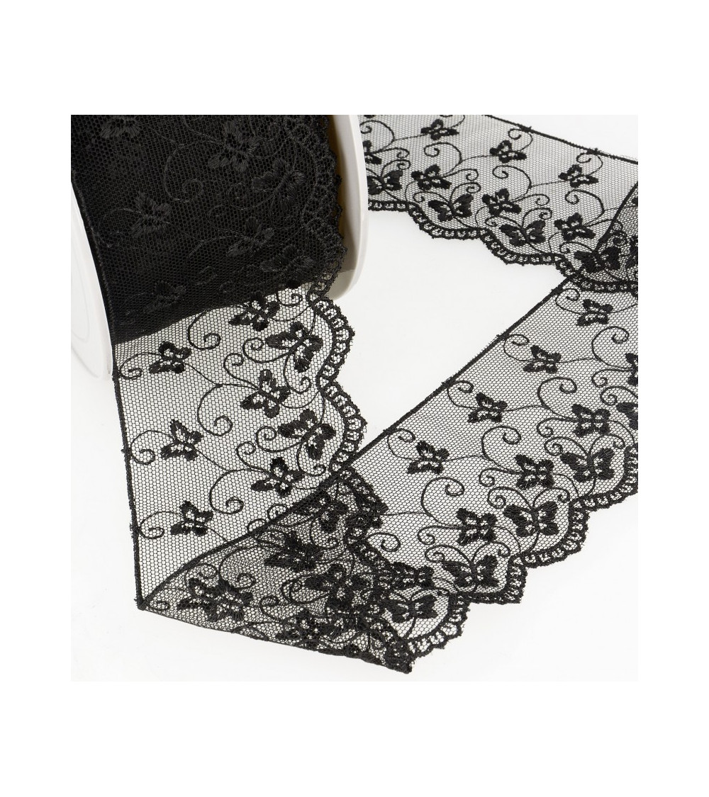 Butterfly tulle embroidery spool 14.6m black 65mm