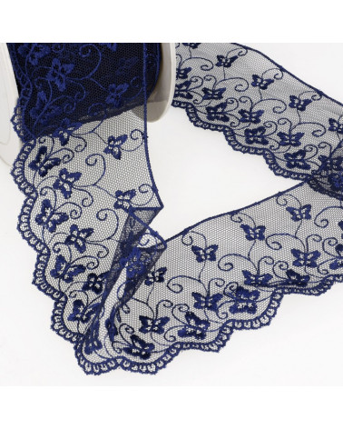 Bobina da ricamo in tulle farfalla 14,6 m blu navy 65 mm