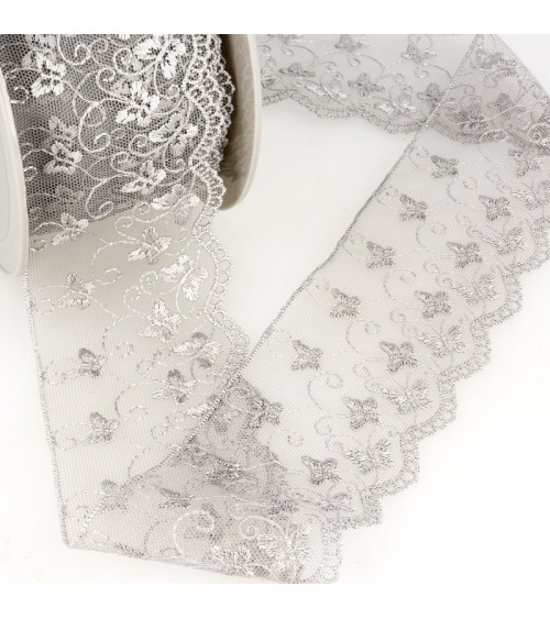 Butterfly tulle embroidery spool 14.6m light gray 65mm