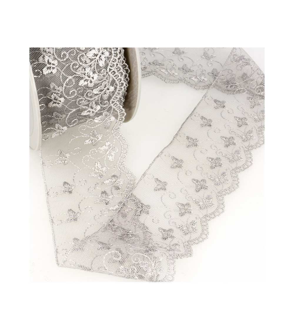 Bobina da ricamo in tulle farfalla 14,6 m grigio chiaro 65 mm