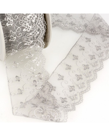 Bobina da ricamo in tulle farfalla 14,6 m grigio chiaro 65 mm