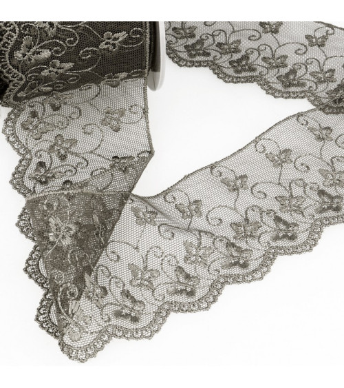 Butterfly tulle embroidery spool 14.6m dark gray 65mm