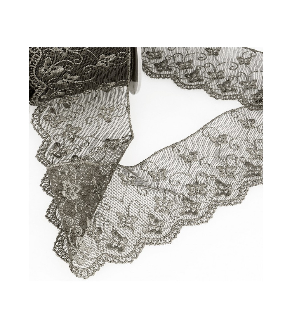 Butterfly tulle embroidery spool 14.6m dark gray 65mm
