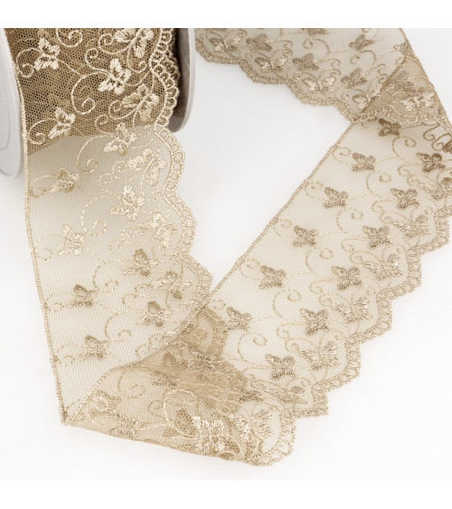 Butterfly tulle embroidery spool 14.6m beige 65mm