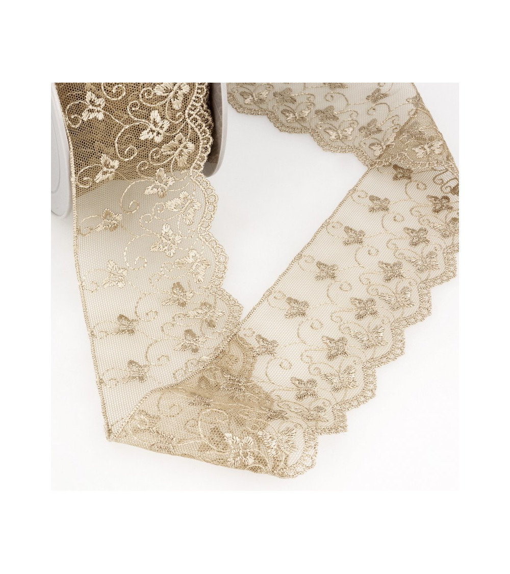 Bobina da ricamo in tulle farfalla 14,6 m beige 65 mm