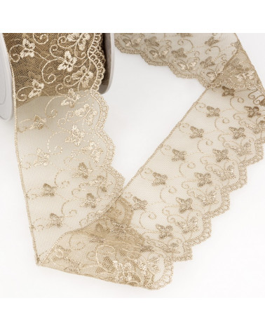 Bobina da ricamo in tulle farfalla 14,6 m beige 65 mm