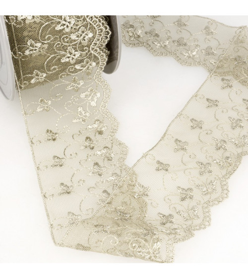 Butterfly tulle embroidery spool 14.6m ecru 65mm