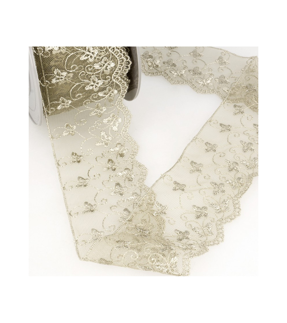 Bobina da ricamo in tulle farfalla 14,6 m ecru 65 mm