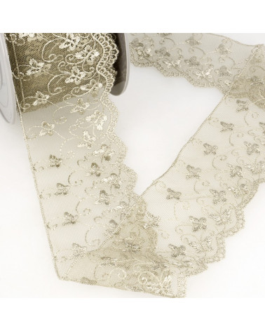 Bobina da ricamo in tulle farfalla 14,6 m ecru 65 mm