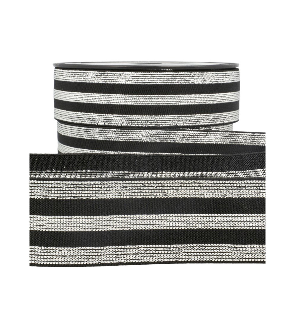 Film 20m Elastic metallized strips Black/silver 40mm